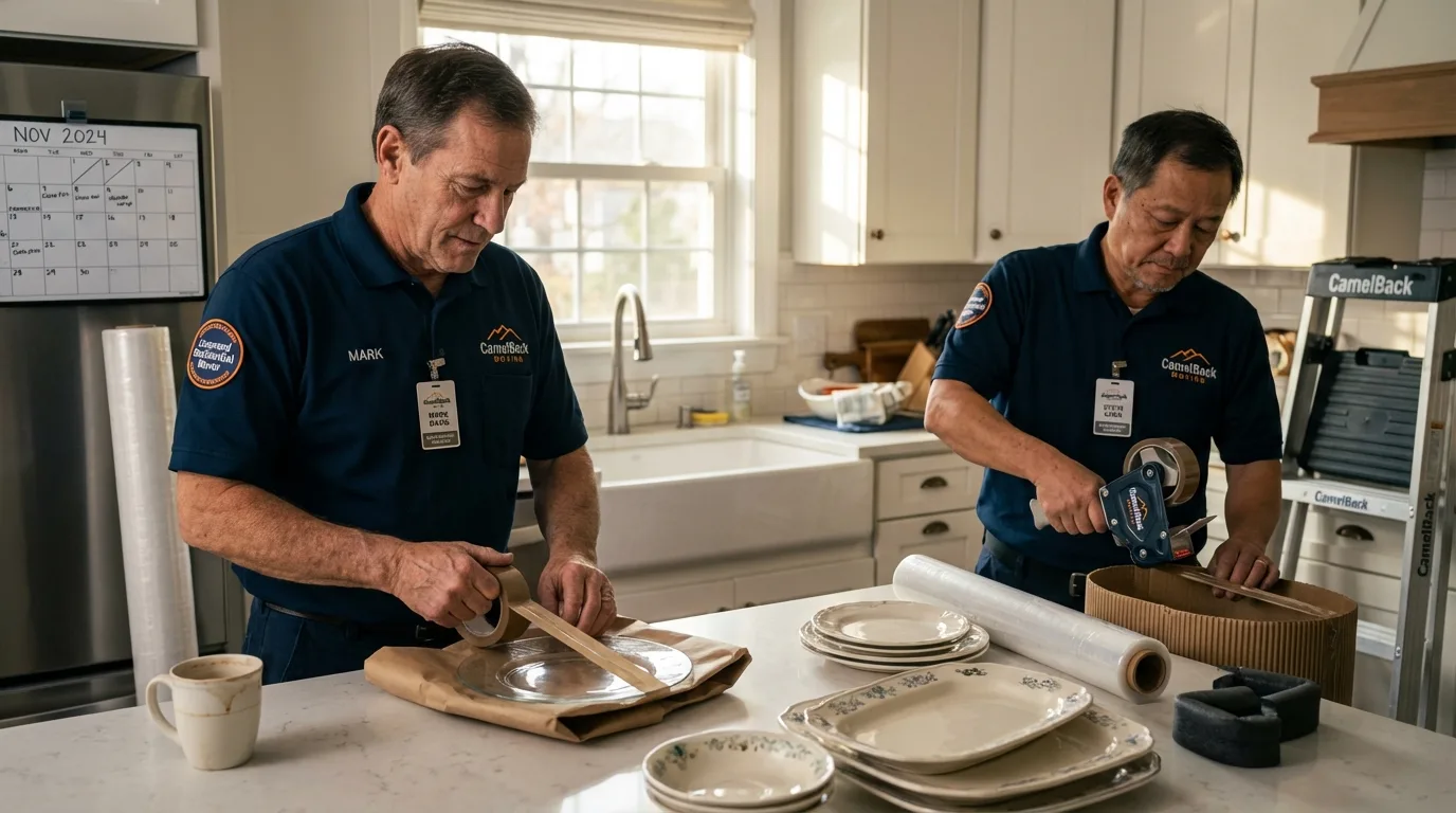 Professional crew packing kitchen dishware in Rhodhiss, NC
